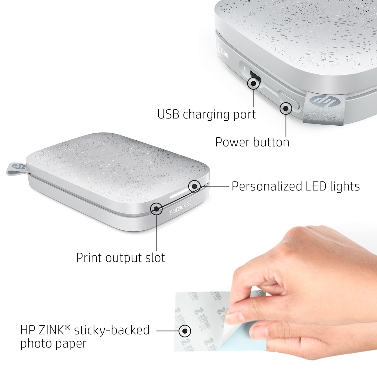 HP Sprocket Luna mobil fotoskriver (hvit)