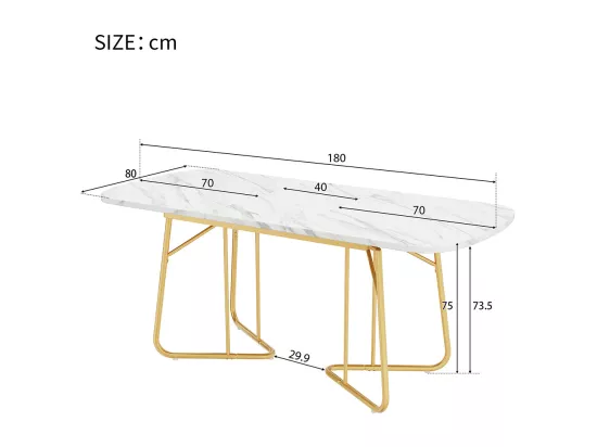 Table de salle à manger convient pour 4-6 personnes avec structure en marbre pieds de table en métal doré marbre