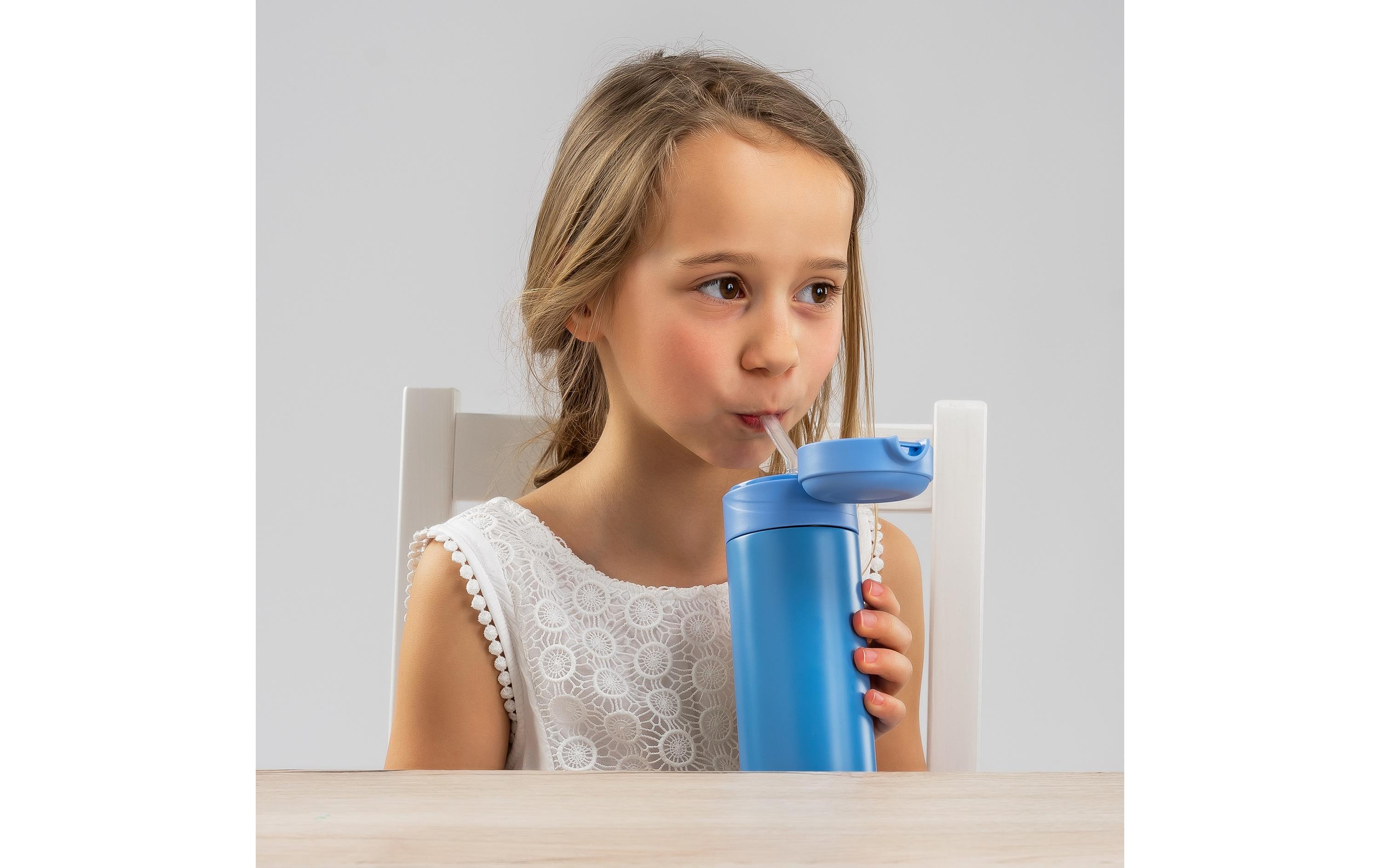 Trinkflasche Kids Blau 350 mlTrinkhalmflasche mit Halm für Kinder