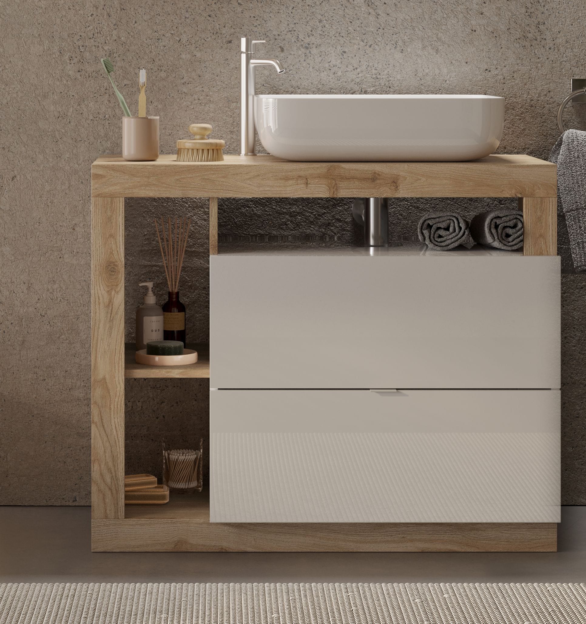 welltime Waschtisch »Hamburg« 2 Schubkästen, Breite 92 cm, Soft-Close, inkl. Keramik-Aufsatzbecken