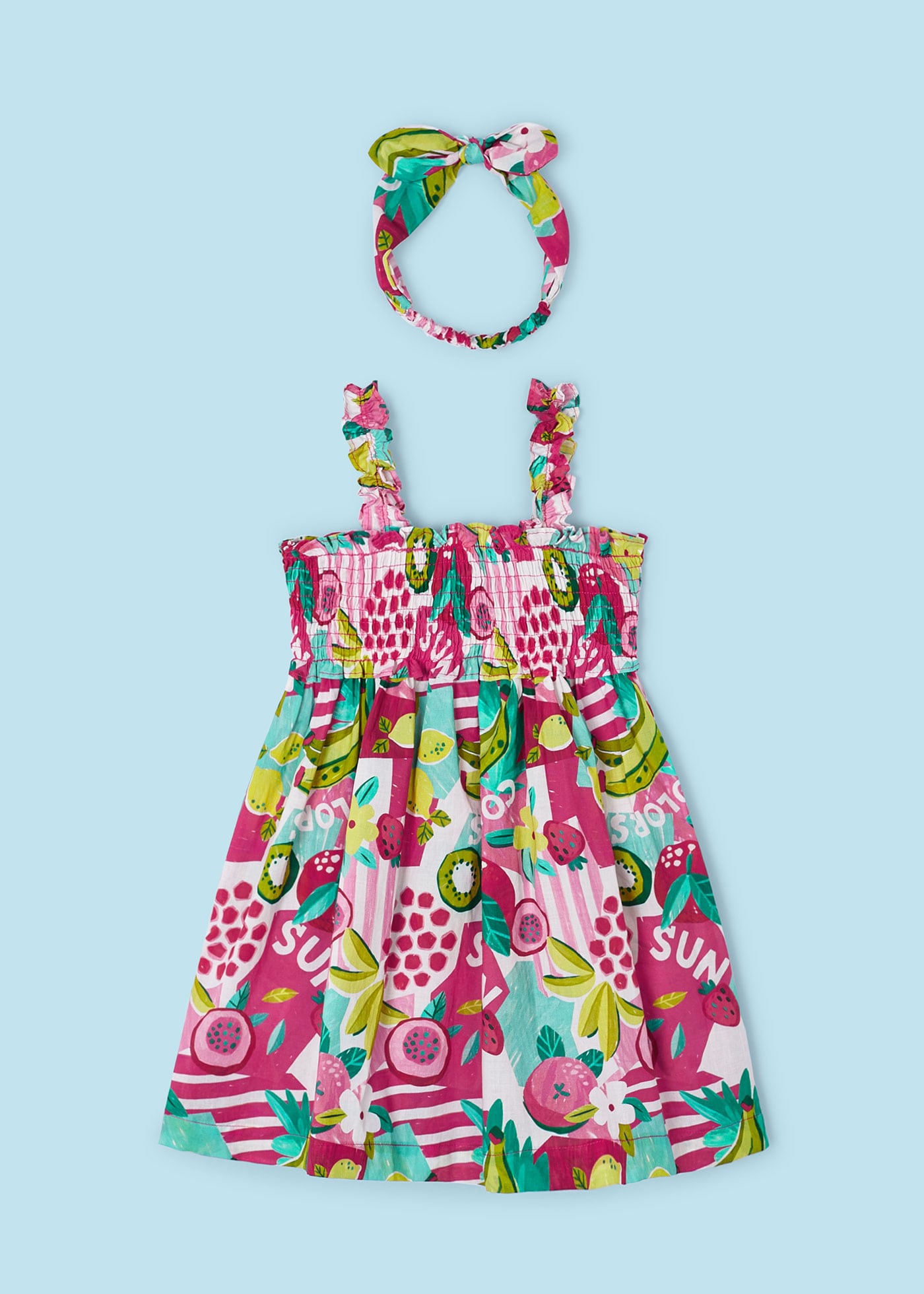 Vestido jade para menina com faixa de cabelo em voile