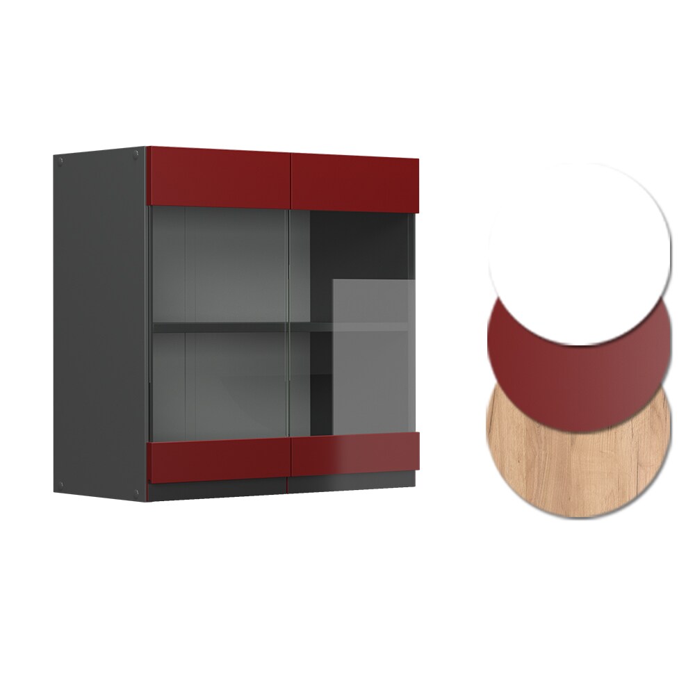 Vicco Glashängeschrank Küchenschrank Küchenmöbel R-Line J-Shape Anthrazit Rot 60 cm modern