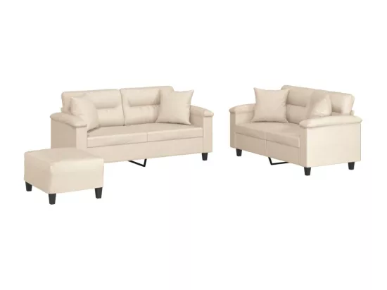 Ensemble de canapés 3 pièces avec coussins Beige Tissu microfibre
