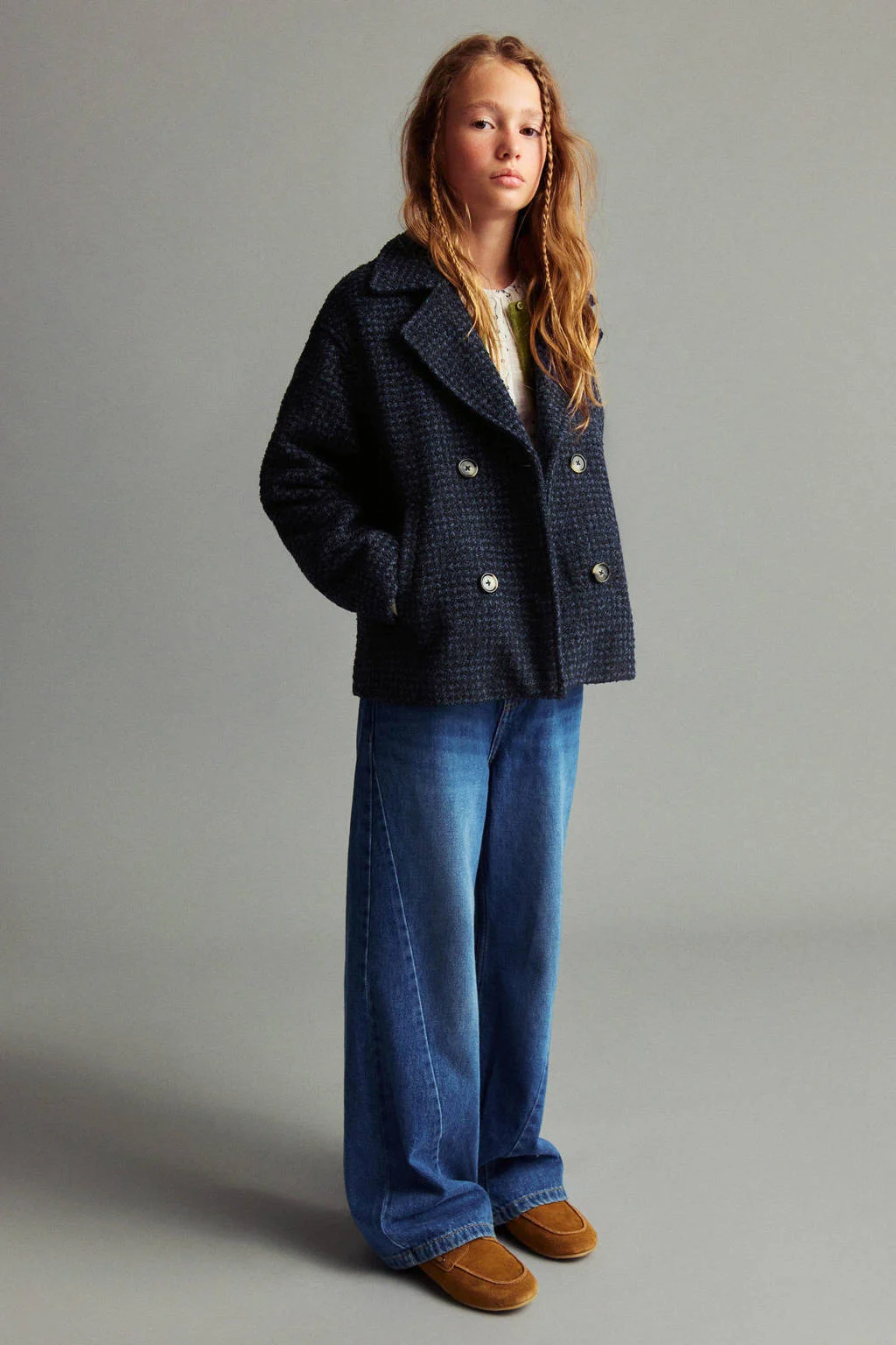 Mango Kids wide leg jeans medium blue denim