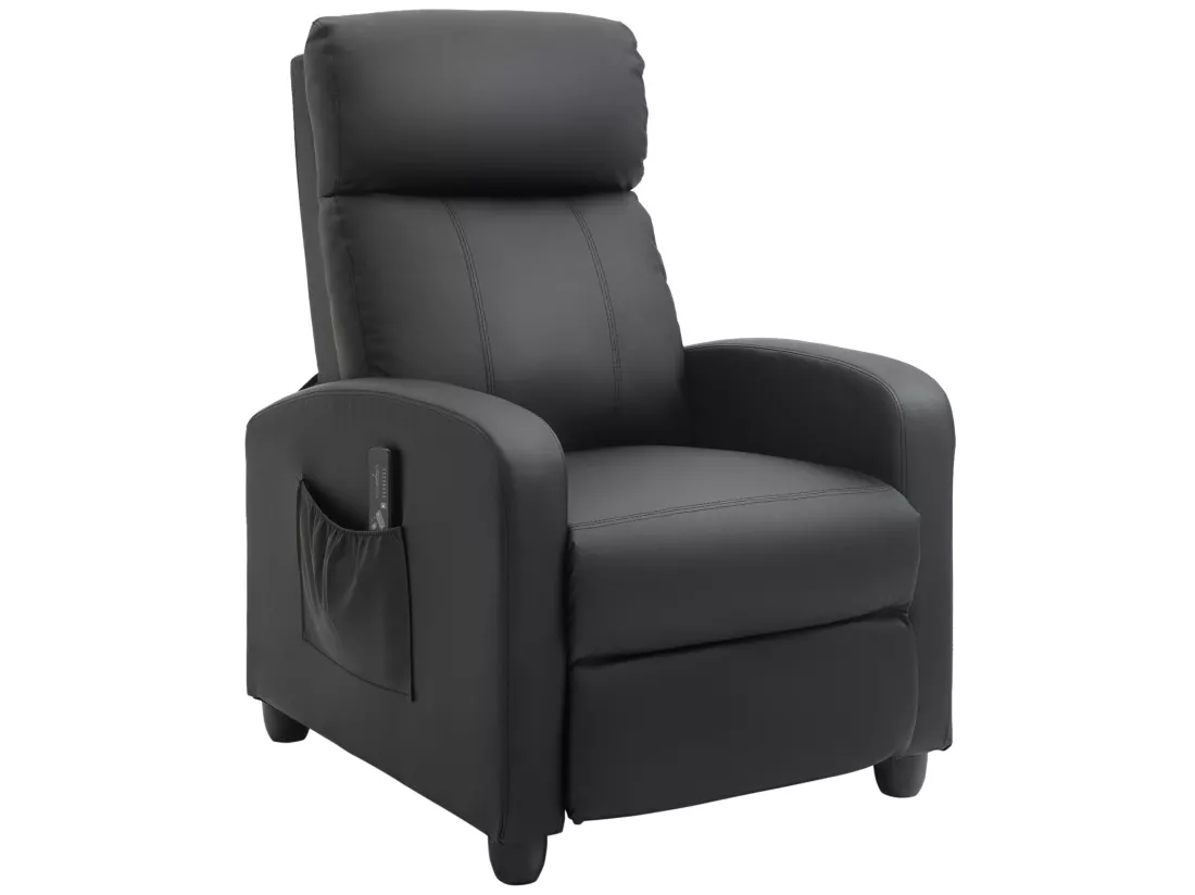 Fauteuil de relaxation et massage inclinaison dossier repose-pied réglable revêtement synthétique noir