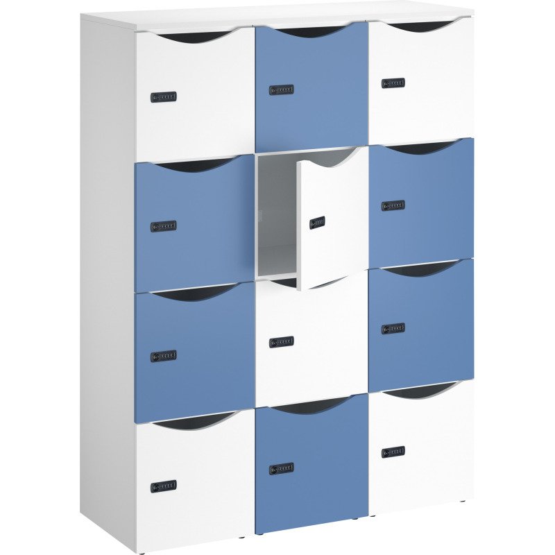 Casier de bureau lockers 12 cases corps blanc porte mix blanc bleu H 170.9cm