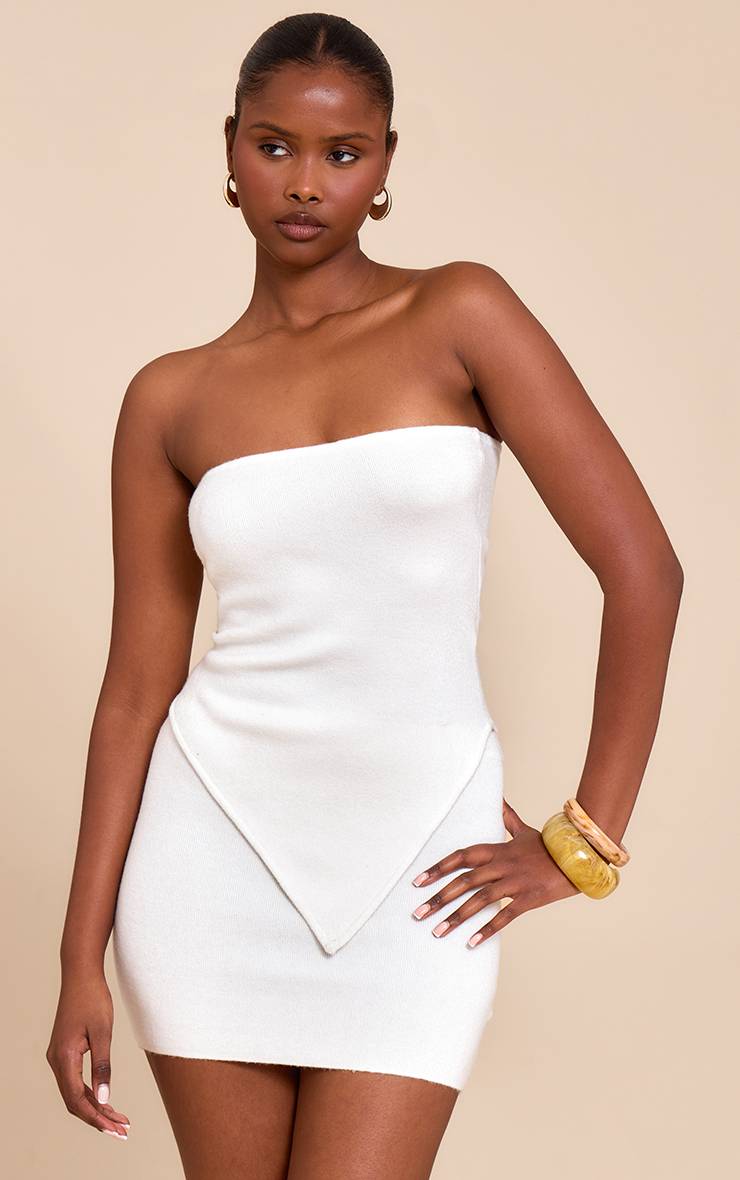 Blanc Top Bandeau En Maille Fine À Ourlet Asymétrique