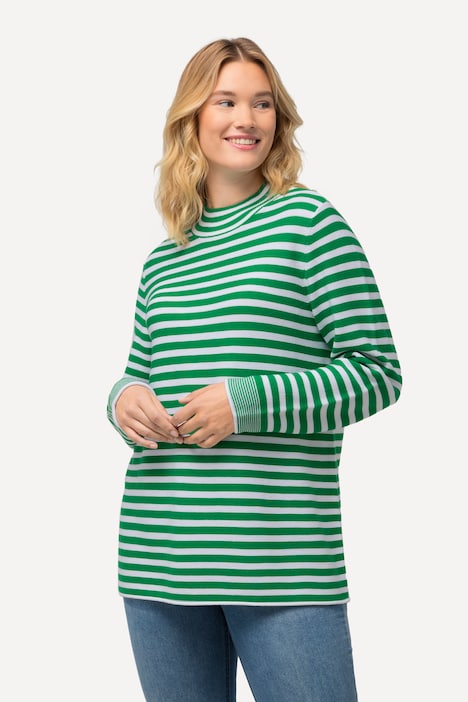 Pullover, Ringel, Rollkanten, Stehkragen, Langarm
