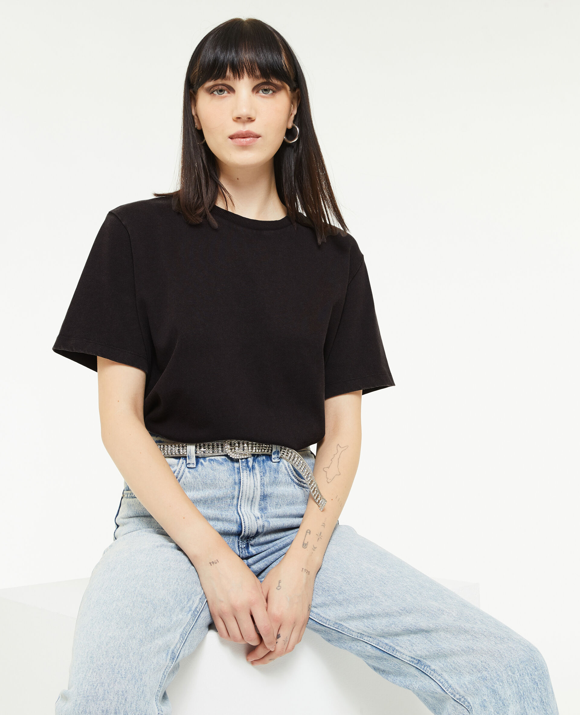T-shirt à effet délavé - Gris foncé