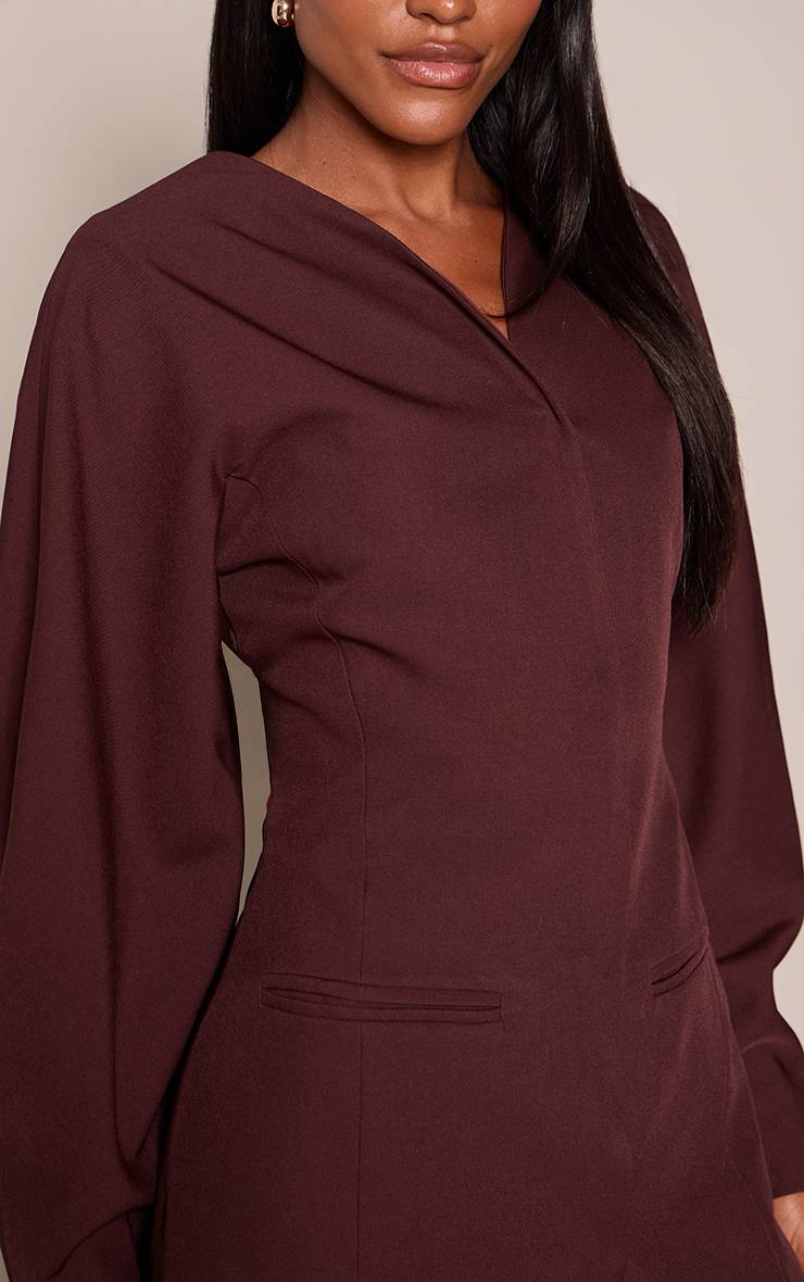 Prune Robe Blazer Sans Col En Tissu Tissé À Manches Ballon