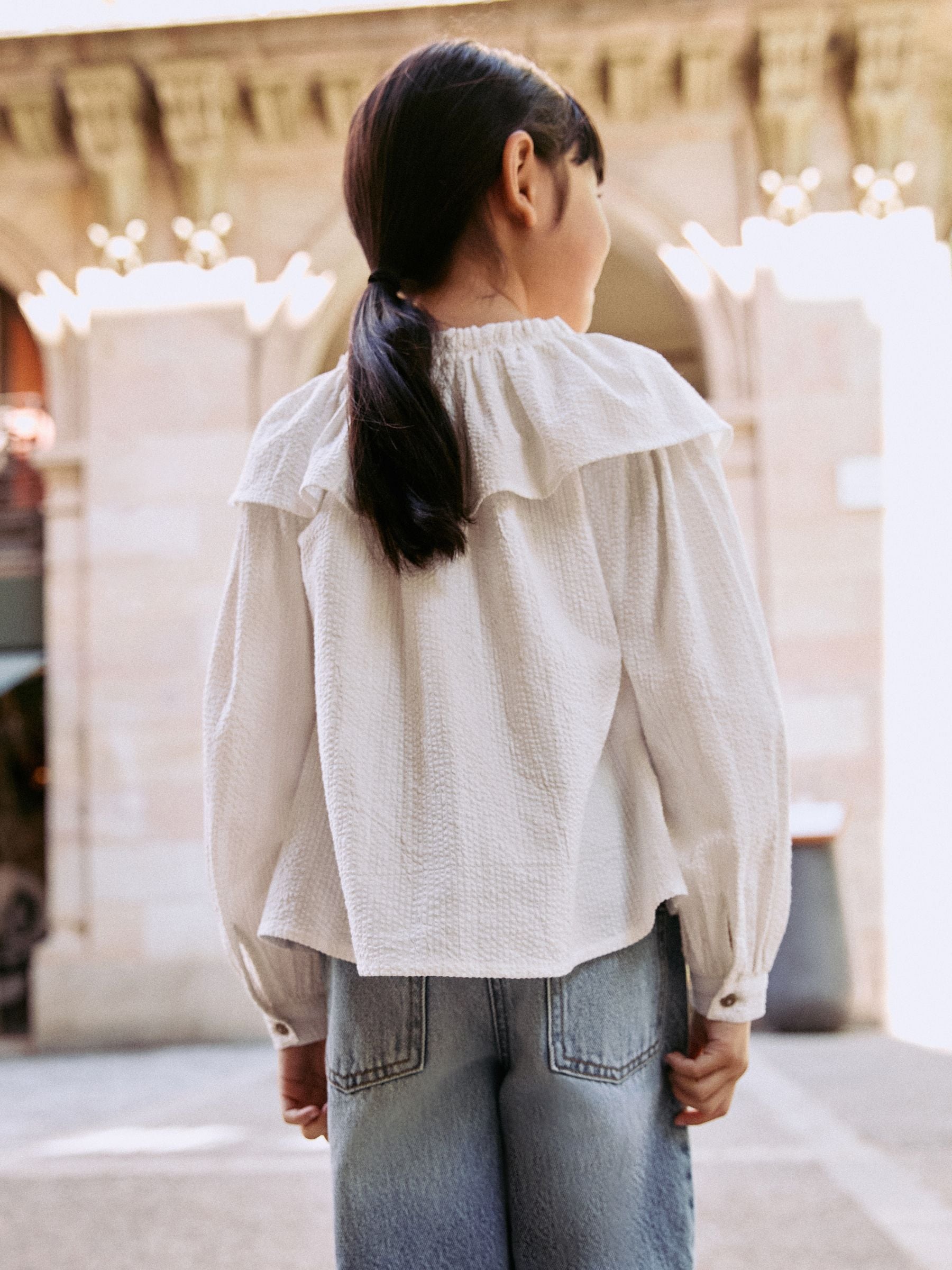 Wit - Blouse met ruches aan de kraag (3-16jr)