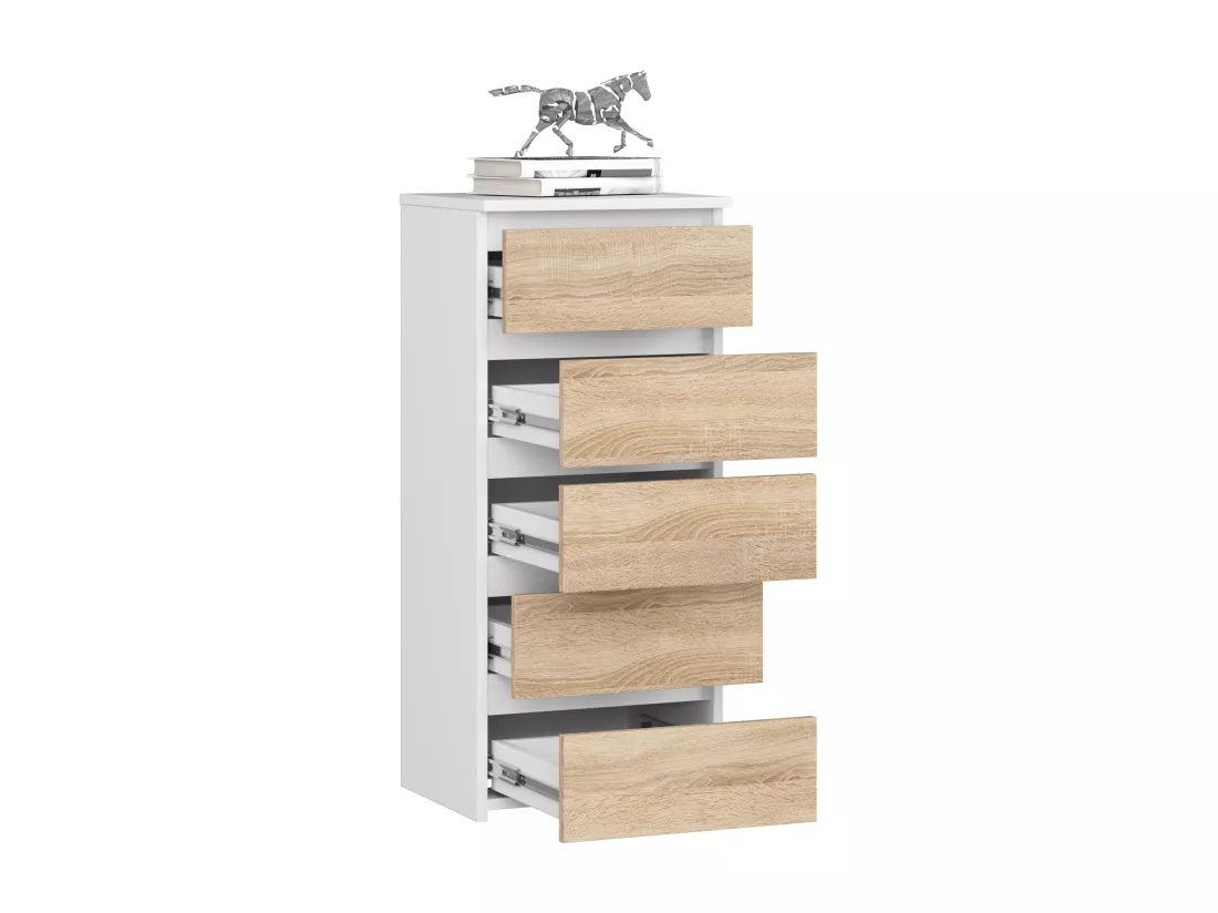 Commode AKORD CL5 Blanche 40 cm 5 tiroirs façade Chêne Sonoma 40x35x92 cm
