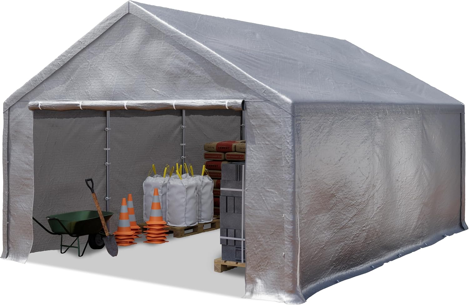 TOOLPORT Lagerzelt 4x6 m Zelthalle Unterstand Zeltgarage PE Plane 350 N wasserdicht in grau