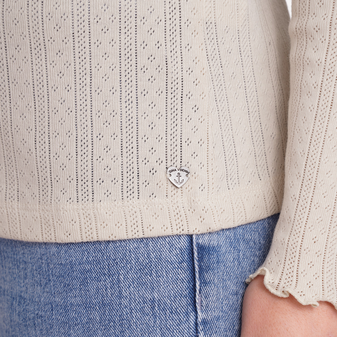 Gina Damen Langarmshirt mit Jaquardmuster beige