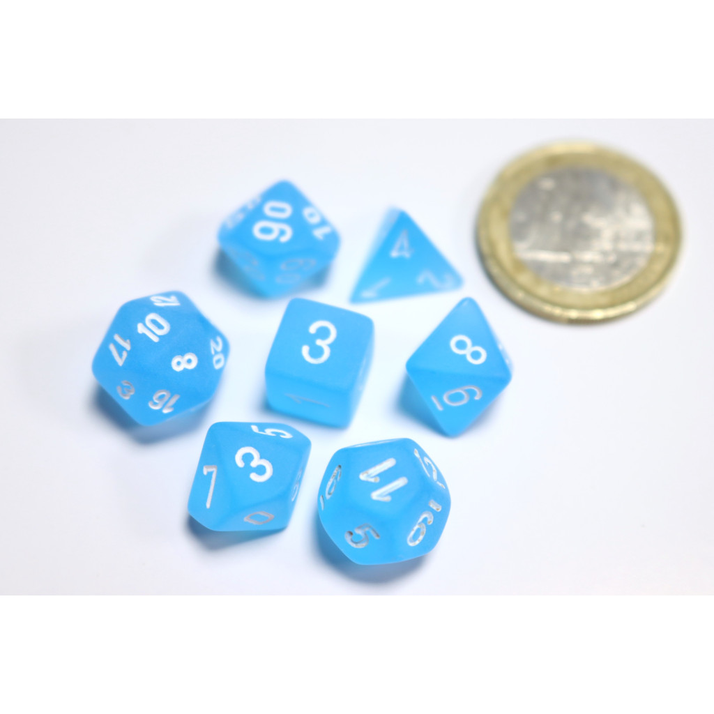 Set de 7 Mini Dés JDR Chessex Frosted Caribbean Blue / White