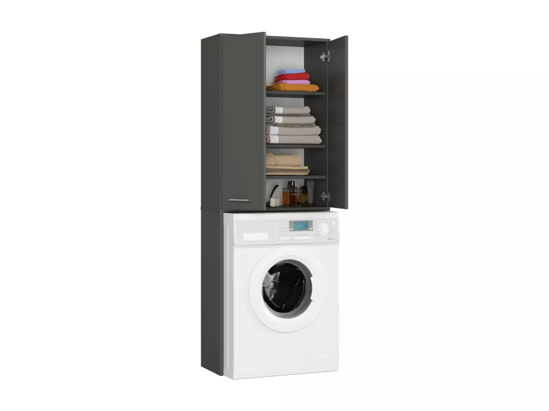 Meuble pour machine à laver FIN Gris Graphite 64 cm 2 portes façade Gris Graphite 4 étagères 64x30x180 cm