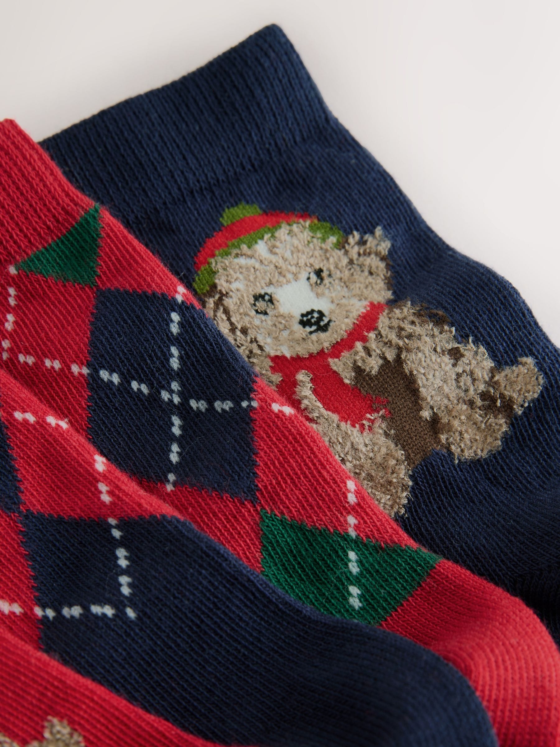 Navy Blue/Red Argyle Dog - Kerstsokken met hoog aandeel katoen, verpakking van 5
