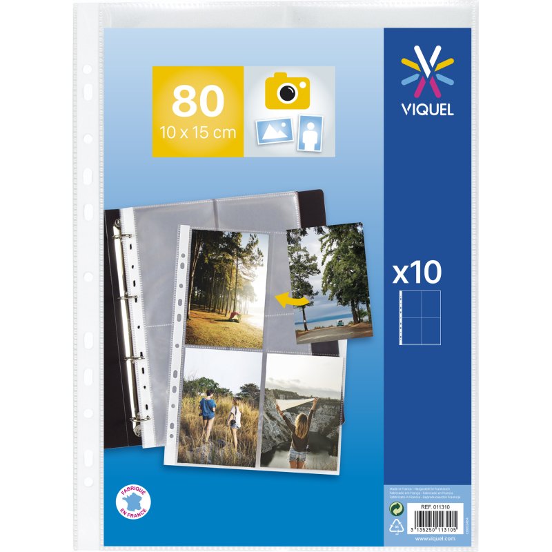 Pochettes perforées Viquel 23.5 x 32 cm pour photos 10 x 15 cm - sachet de 10