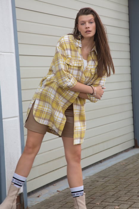 Hemdjacke, oversized, lang geschnitten, Hemdkragen, Langarm, Karo