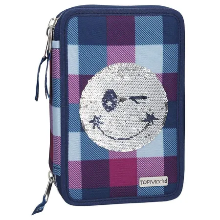 Depesche TOPModel 3-Fach Federtasche Pailletten Smiley blau
