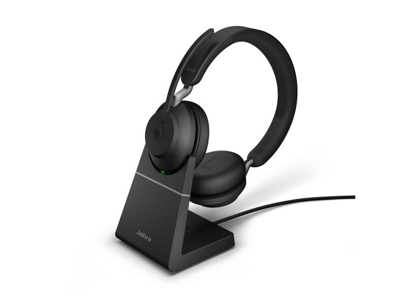 Jabra Headset Evolve2 65 Duo MS Schwarz, USB-A, inkl. Lades Jabra Bluetooth Headset inkl. Ladestation