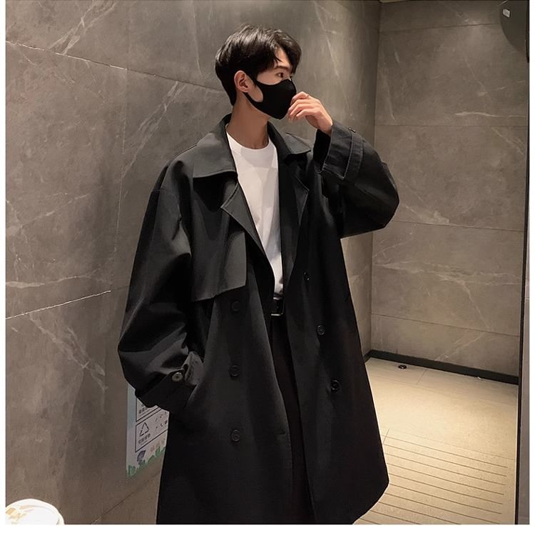 Diphon - Midi-trenchcoat met effen strikceintuur en dubbele rij knopen
