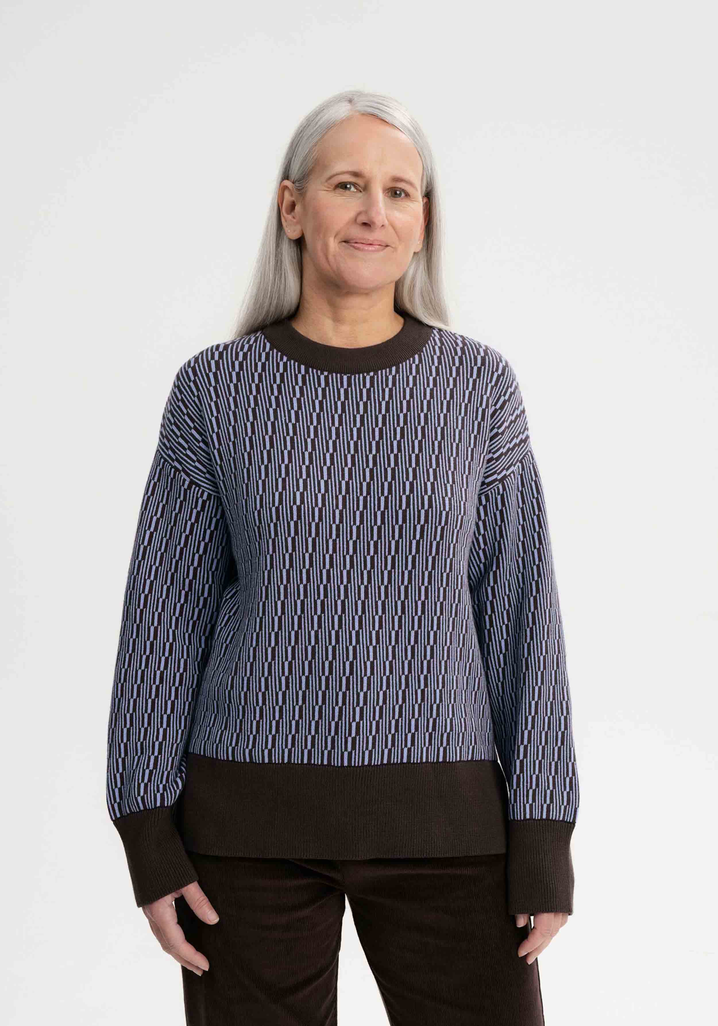 Mela Jacquard Strickpullover Faiza Dunkelbraune Linien