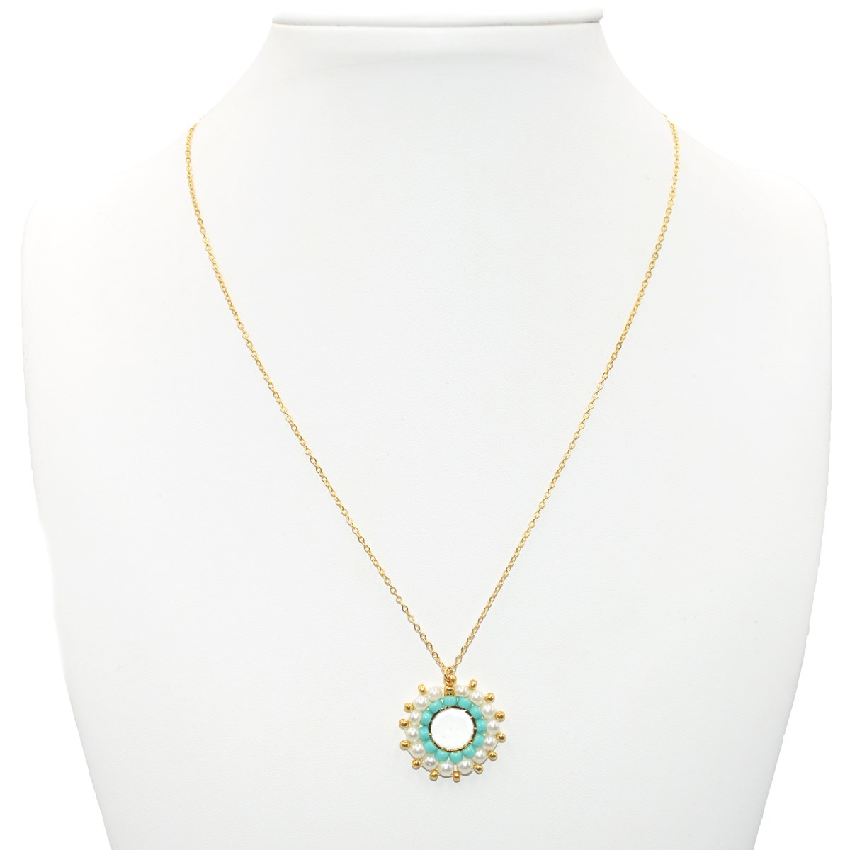 Collier avec pendentif tissé mains- Perles  miyuki , perles nacrées- Doré à l'or fin