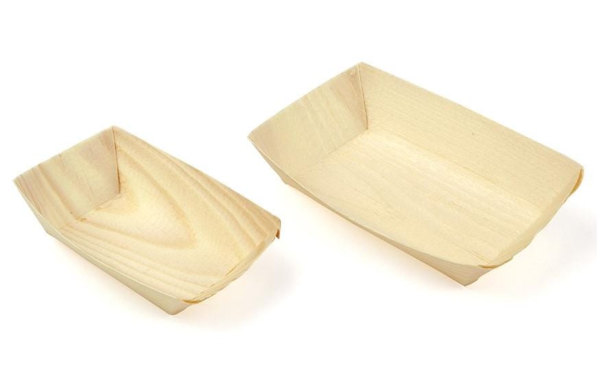 Fingerfood-Schale 6 x 2 x 9 cm, 50 StückRechteckige Einwegschalen aus FSC Holz