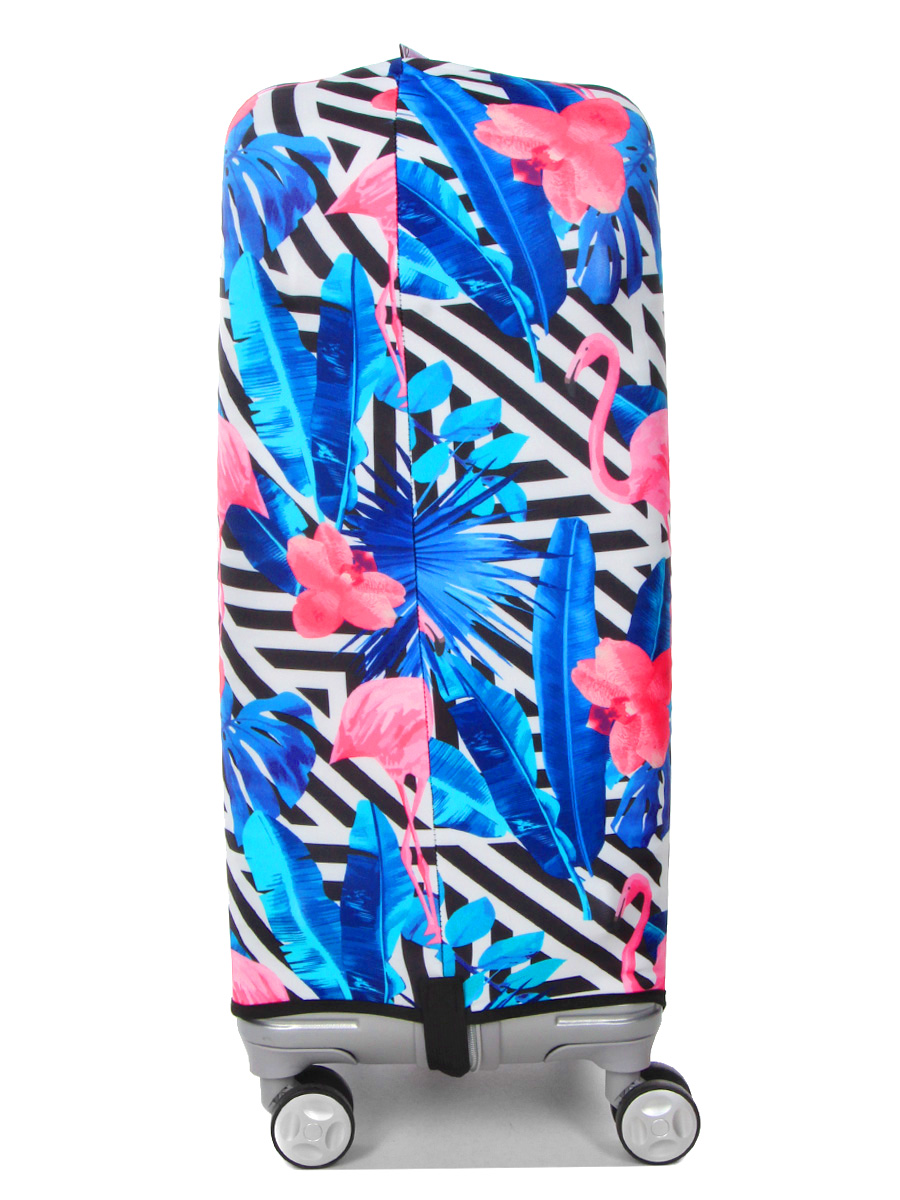 Housse de valise Periea Black & White Stripes with Flamingos M
