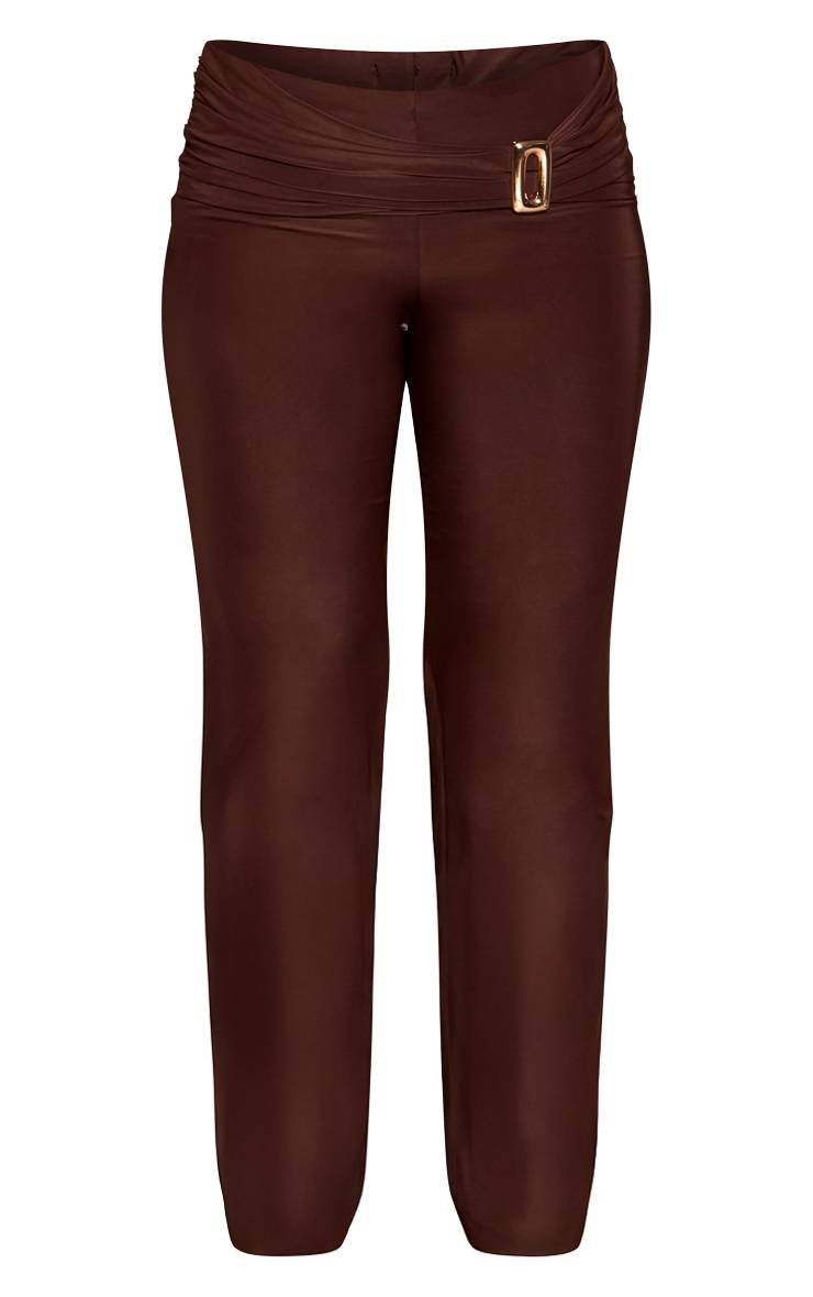 Chocolat Pantalon Droit À Détail De Taille Slinky