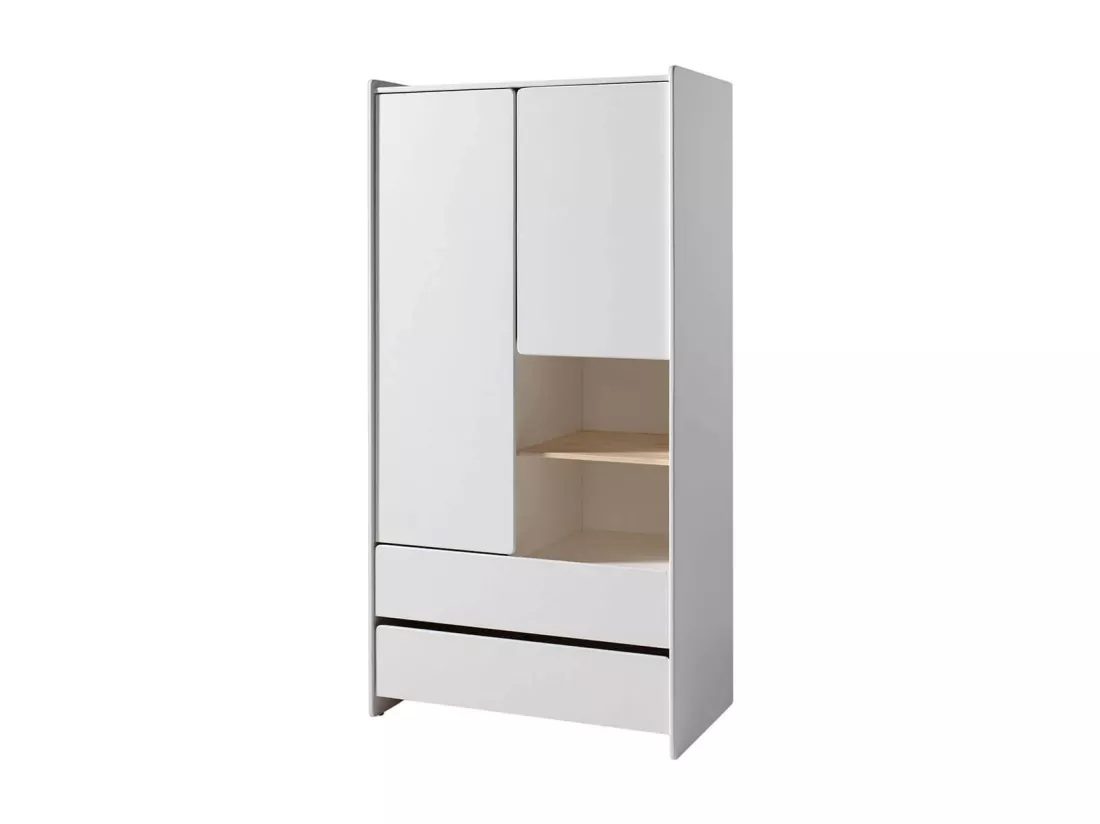 BODHI WHITE - Lit 90x200cm + Chevet + Armoire 2P + Pack Bureau