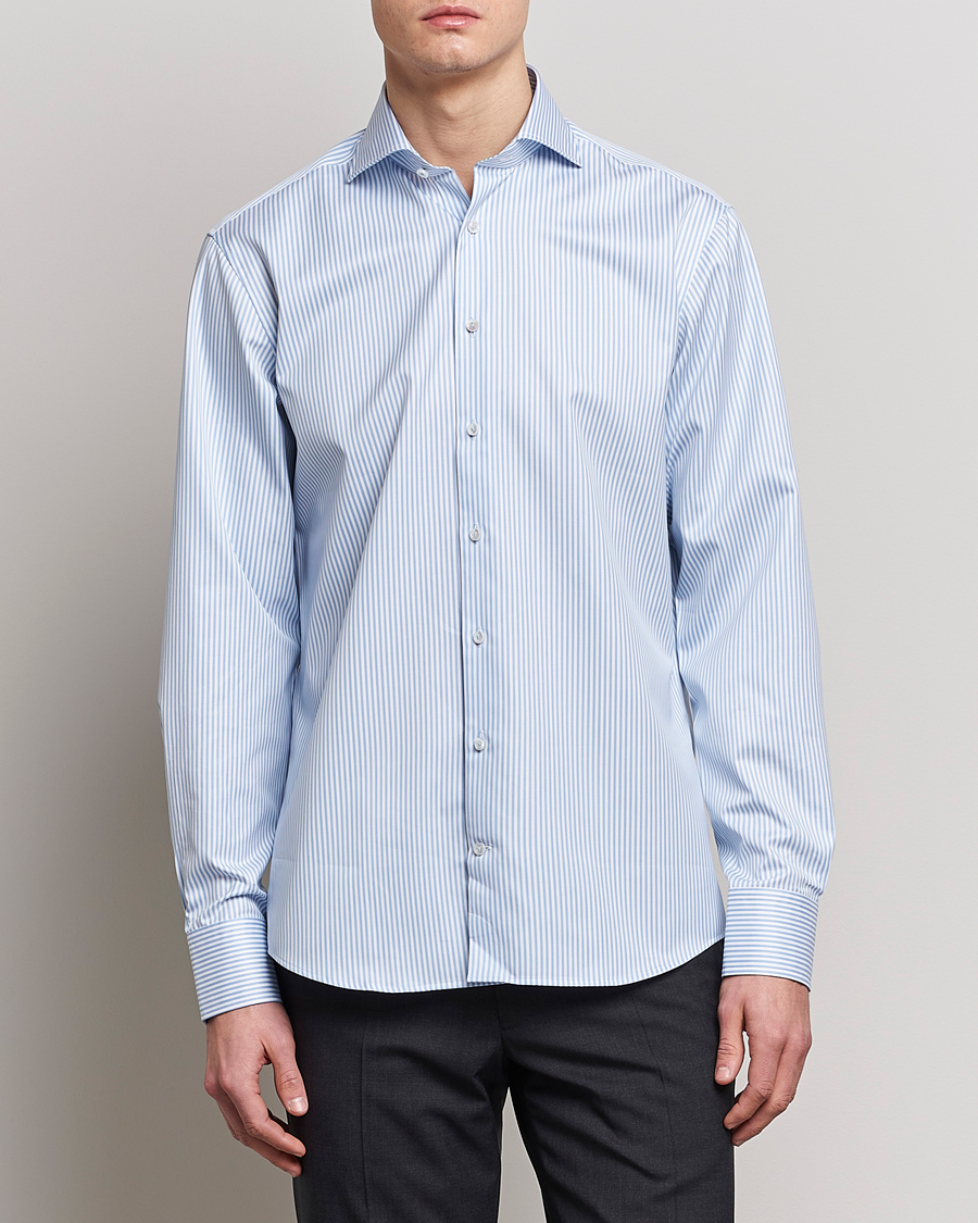 Stenströms Fitted Body Striped Cut Away Shirt Blue/White