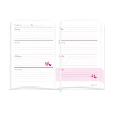 Roth Effekt Timer, A6, immerwährend, 1 Woche 2 Seiten, Glittereffekt, Pink Glitter