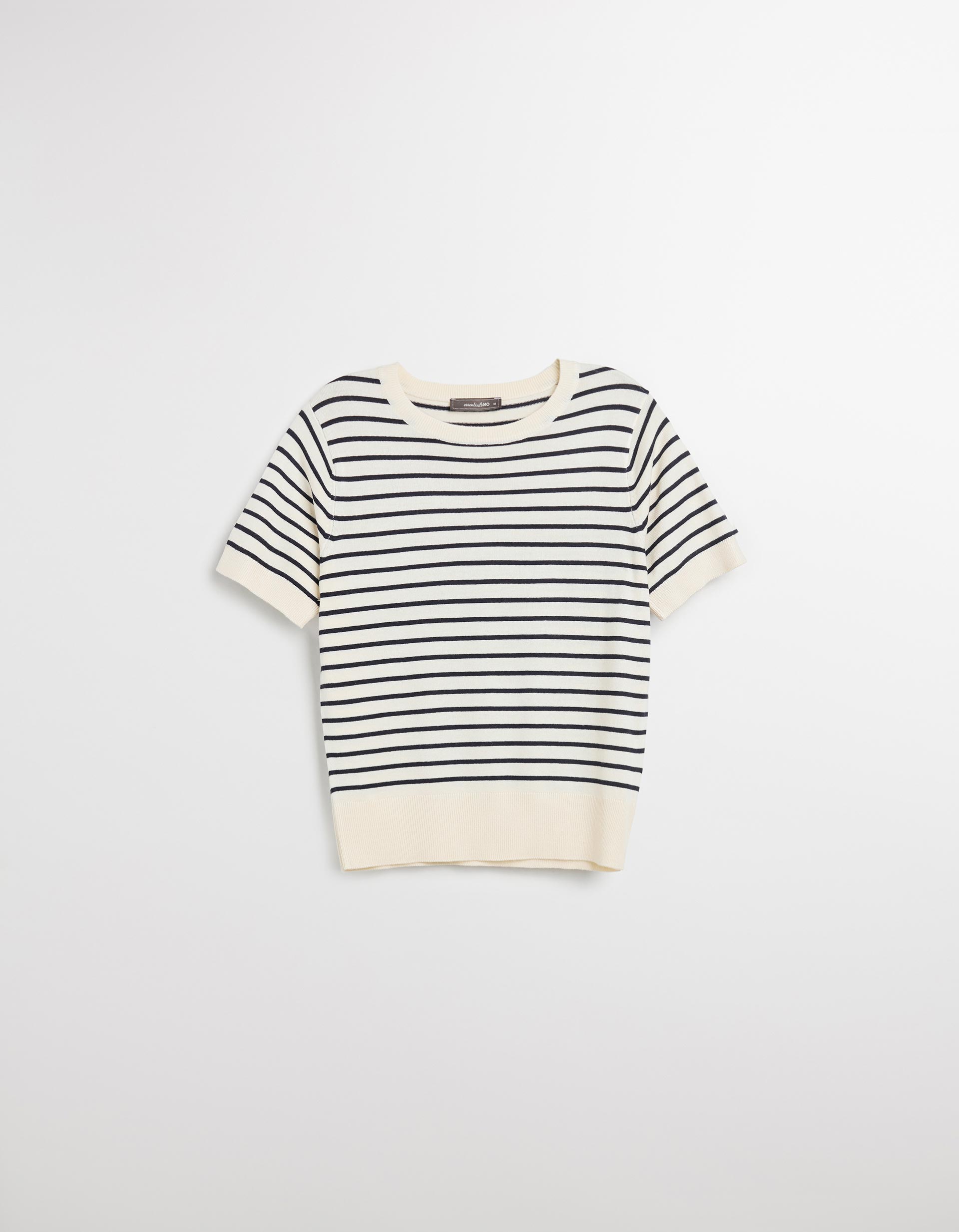 Camisola de Malha às Riscas, Mulher, Bege