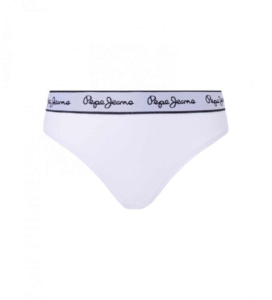 Calcinha fio dental clássica Pepe Jeans com estampa de logo branca