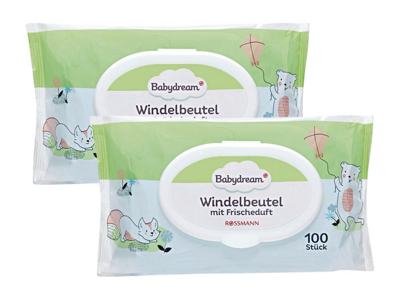 Babydream Windelbeutel Einweg 2 x 100 Stück Windelbeutel mit Frischeduft