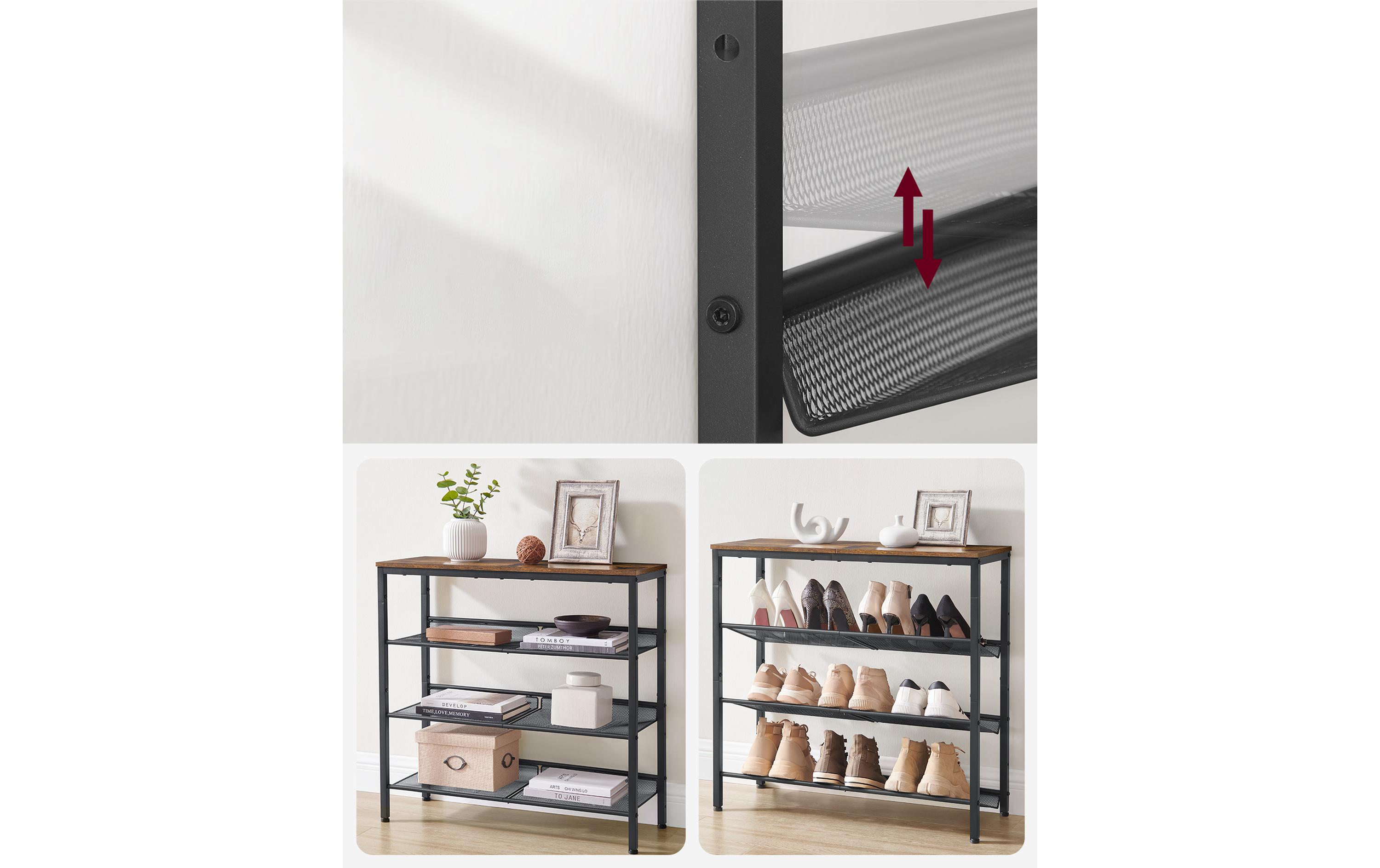 Schuhregal mit 4 Ablagen 75 x 73, Braun/SchwarzSchuhgestell