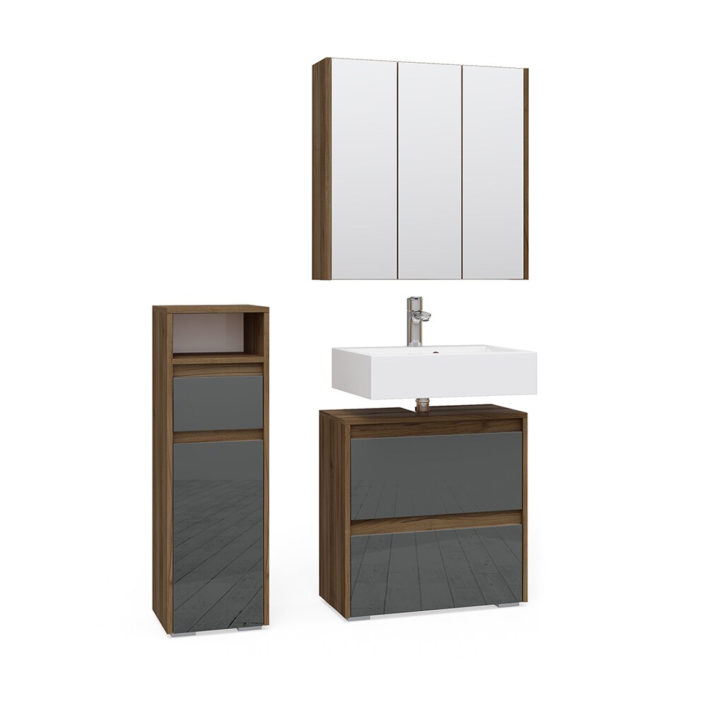 Vicco Badmöbelset Spiegelschrank Unterschrank Midischrank Majest Nuss/Anthrazit