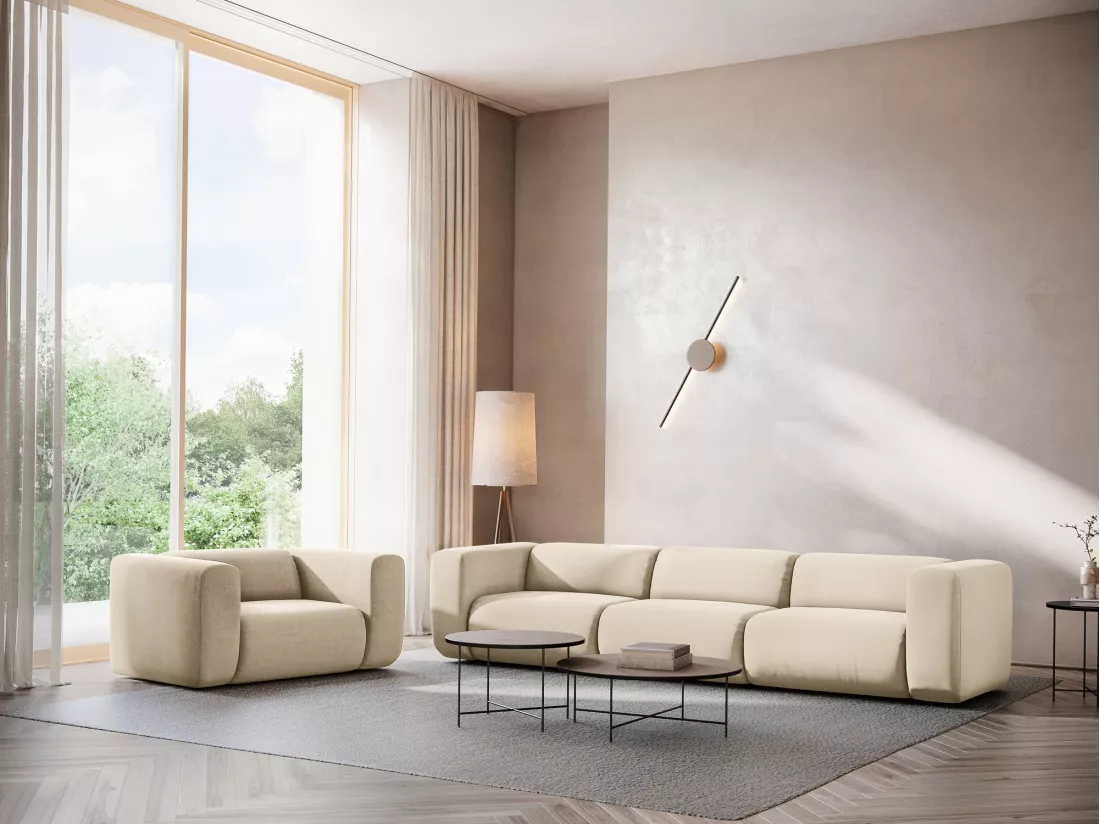 Fauteuil pour canapé modulable en velours - beige clair - EKAHI