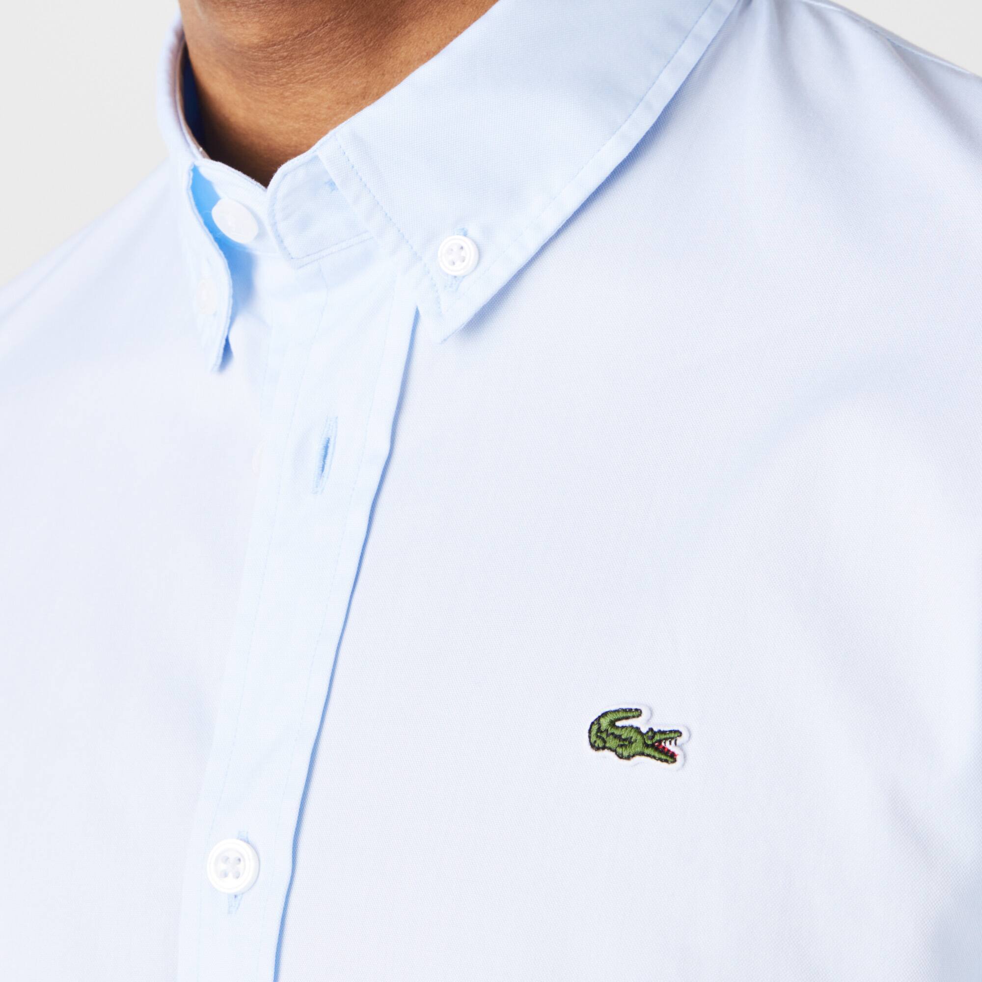 Chemise slim fit unie en coton premium Manches Longues - Bleu - Lacoste - Homme