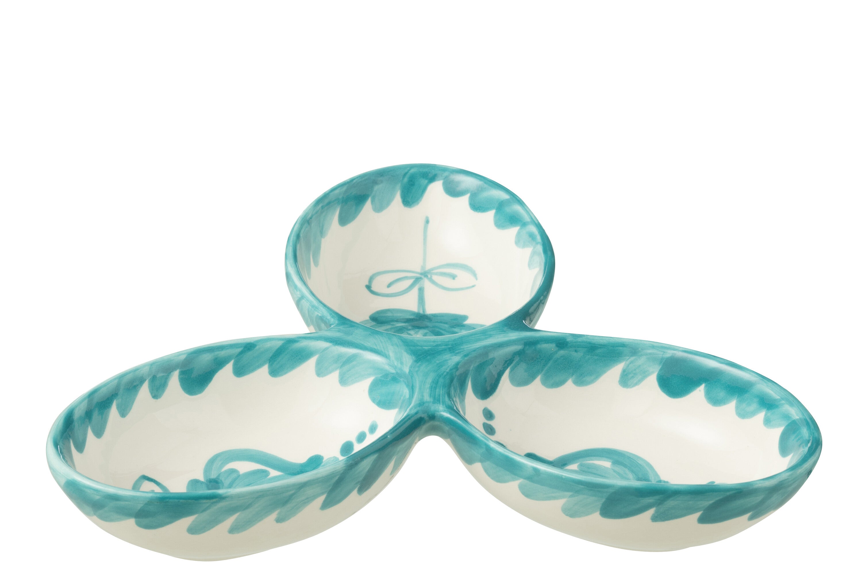 J-Line serveerschaal Granada Clover - keramiek - wit|aqua