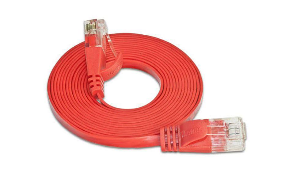 Slimpatchkabel RJ-45 - RJ-45, Cat 6, UTP, 5 m, RotUnscreened/Unshielded Twisted-Pair-Kabel (UTP) mit Klinkenschutz