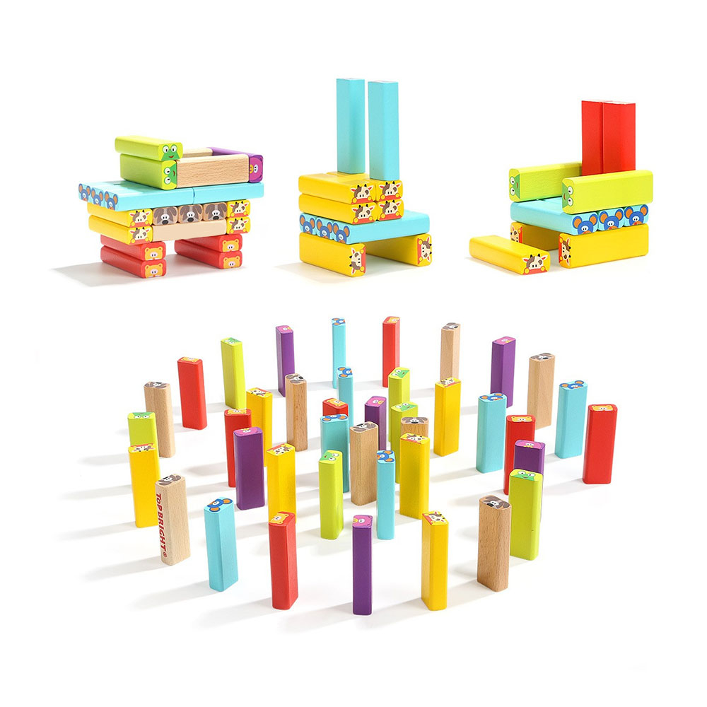 (76-tlg. Set) Balance Holz Wackelturm Spielzeug Geschicklichkeit Kinderspiel / Familienspiel - Tierbilder