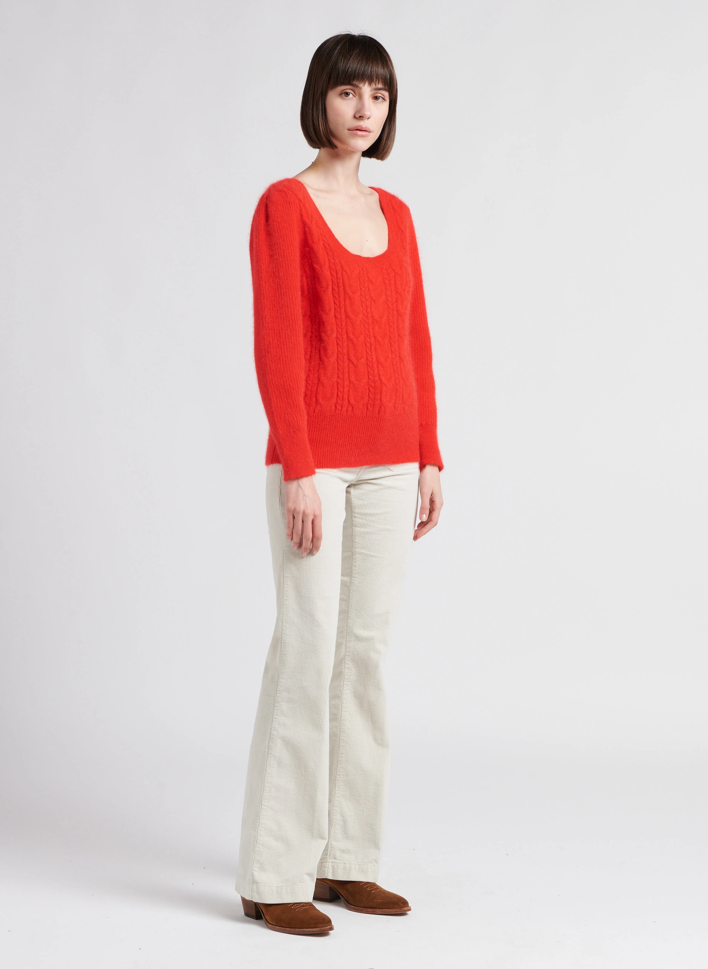 Pantalon patte d'eph en coton mélangé | Blanc