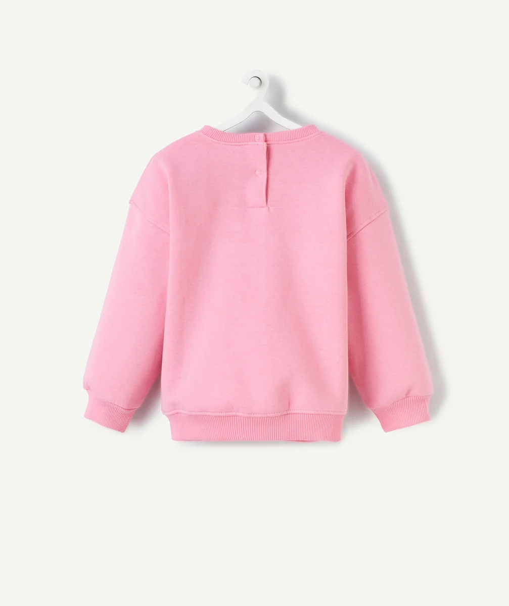 SWEAT BÉBÉ FILLE EN FIBRES RECYCLÉES ROSE AVEC MOTIF THÈME MINI POUSSE