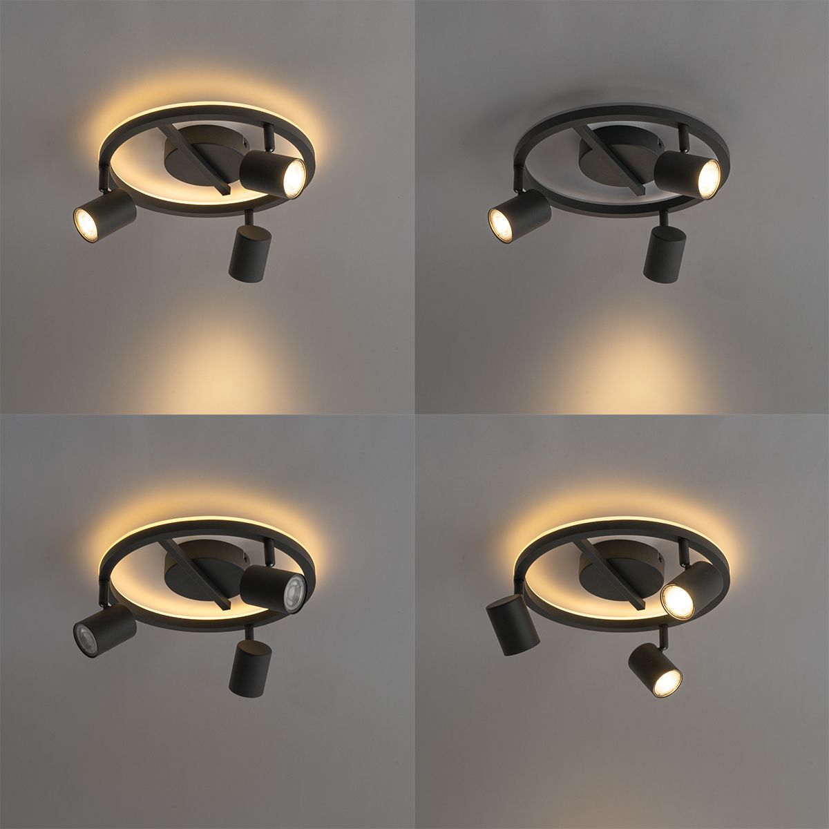 Plafondspot zwart GU10 50mm 3-lichts rond incl. backlight - Back Up