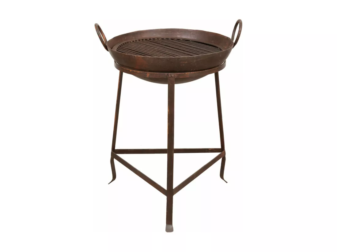 BISCOTTINI Brasero - Fer Forgé Finition Antique - Foyer en Métal - Coupe à Feu - Brasero d'Extérieur - Décoratif - Jardin - Coupe en Fer Vintage - 59x54x80cm