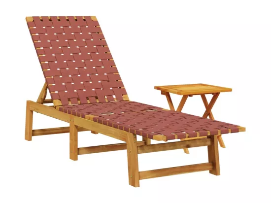 Chaises longues avec table rouge bois d'acacia solide et tissu