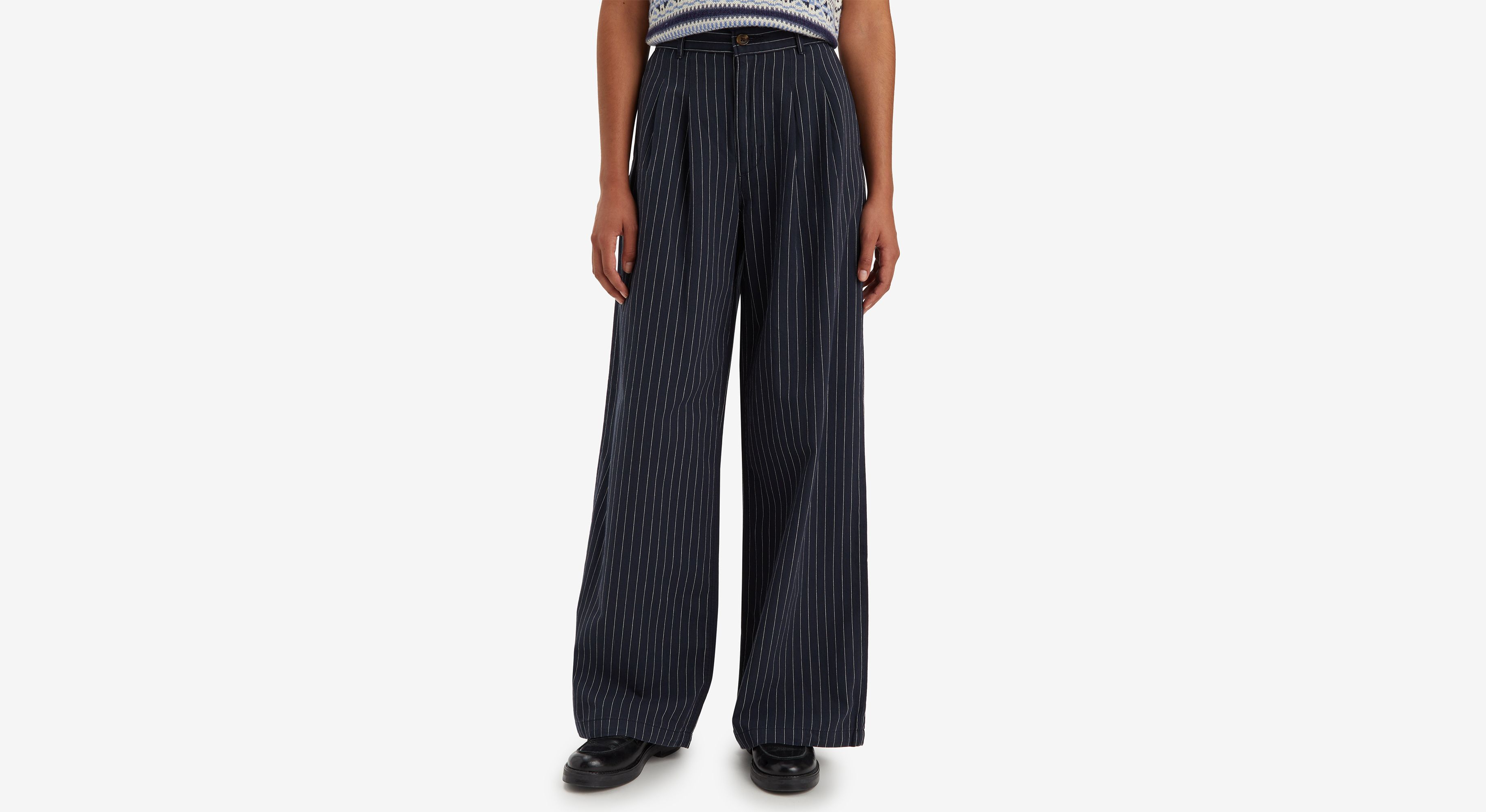 Pantalon à pinces Wide Leg - Lois Stripe - Bleu